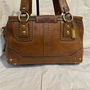 Vintage Coach Andrea British Tan Leather Satchel with Gold Accents